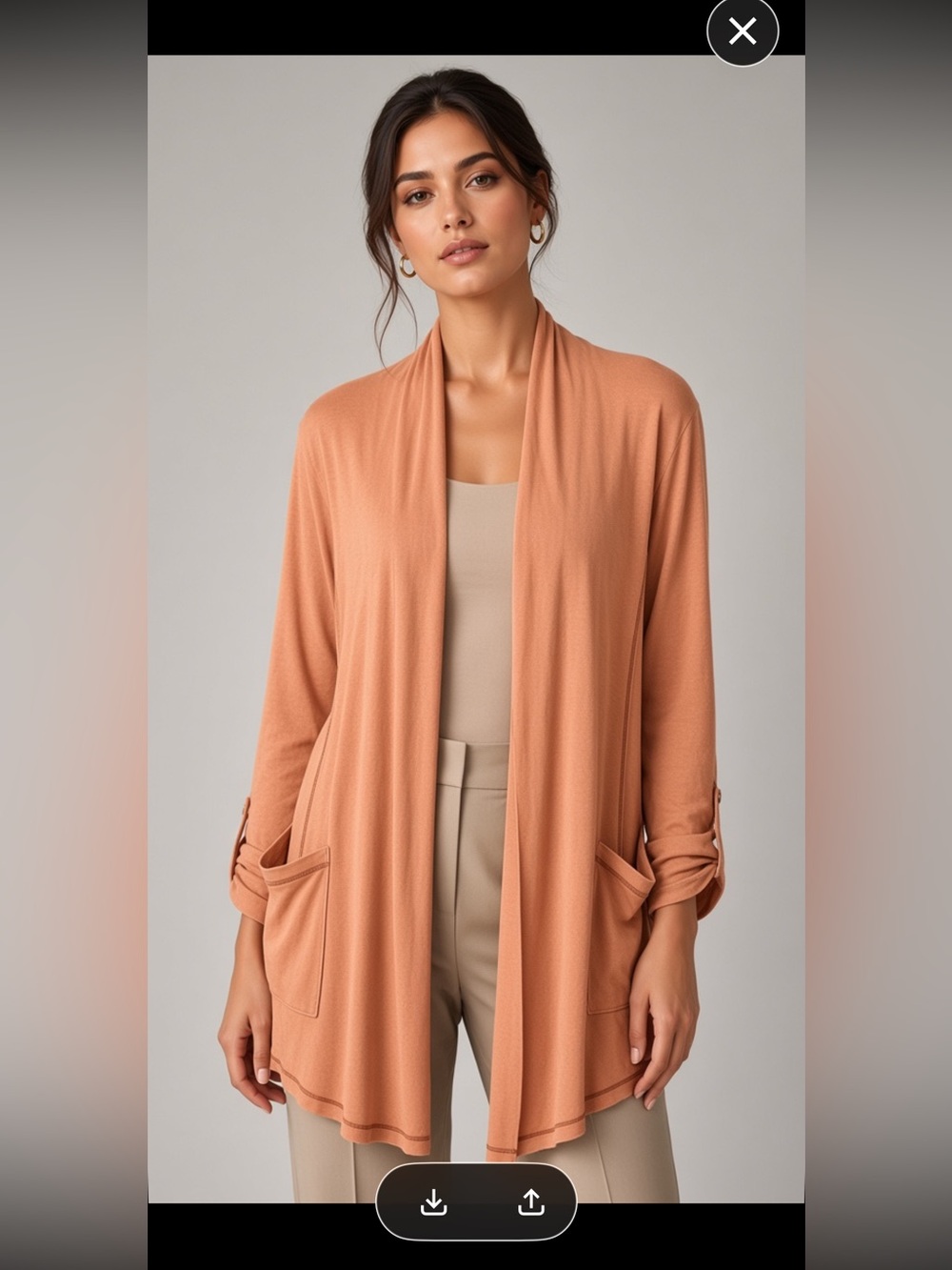 M Rena Peach Rust Open Front Cardigan Small Shawl Collar